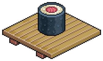 pixel art tekka maki en tablero de madera para icono de vector de sushi para juego de 8 bits sobre fondo blanco