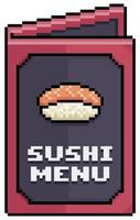 Pixel art sushi and japanese food menu paper menu vector icon for 8bit game on white background