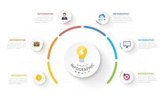 plantilla infográfica para negocios. Diagrama de mapa mental moderno de 7 pasos con temas circulares, infografía vectorial de presentación. vector