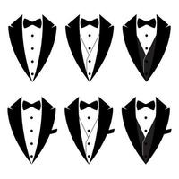 Tuxedo set with bow ties. A symbol of service for men. The concept of a tuxedo with a bowtie. Butler Sign Gentleman. Waiter Costume. Groom's Tuxedo. Flat style vector illustration