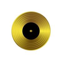 Realistic golden vinyl plate. Retro music success background. Vector illustration on transparent background