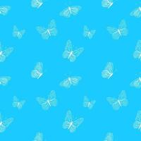 Seamless pattern of white butterflies on blue background. Design for wrapping paper, fabric, postcard, banner. Vector illustration
