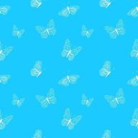 Seamless pattern of white butterflies on blue background. Design for wrapping paper, fabric, postcard, banner. Vector illustration