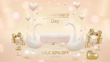 Product display stand with 3d Valentines day ornament. Elegant style discount template background design. vector