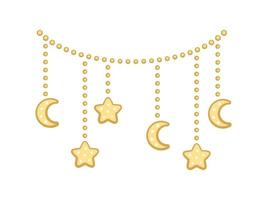 Moon and stars lights dangling bunting garland doodle illustration vector