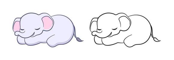 Cute sleeping baby elephant cartoon outline illustration set. Easy animal coloring book page activity for kids vector