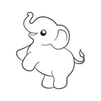 Cute baby elephant cartoon outline illustration. Easy animal coloring book page activity for kids vector