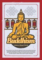 Buddhism religion card with ancient Buddha statue vector