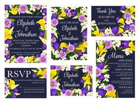 invitaciones y saludos florales de boda vector