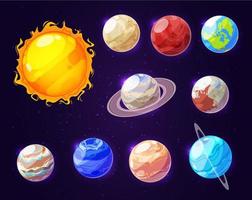 sistema solar sol y planetas, vector