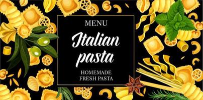 pasta italiana, menú de cocina italiana vector