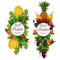 Fruins harvest icons, garden natural vegan food vector