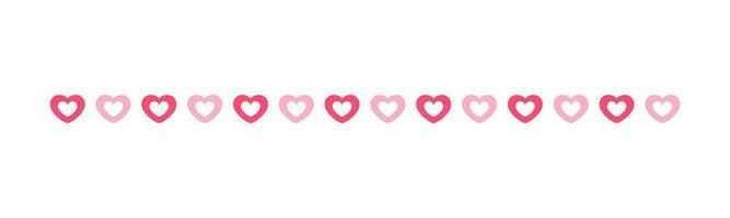 Pink hearts pattern border separator. Valentines romantic pastel simple flat clipart vector illustration