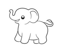 Cute baby elephant cartoon outline illustration. Easy animal coloring book page activity for kids vector
