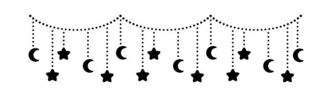 Moon and stars lights dangling bunting garland silhouette vector