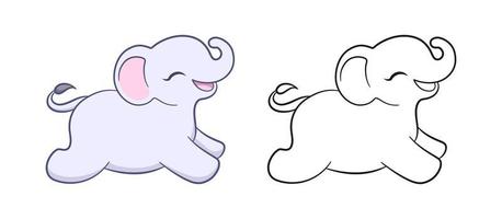 Cute running happy baby elephant cartoon outline illustration set. Easy  animal coloring book page activity for kids 16137832 Vector Art at Vecteezy