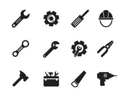 conjunto de icono de herramientas con diseño negro aislado sobre fondo blanco vector