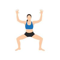 Woman doing Goddess Pose, Fierce Angle Pose, Victory Squat Pose, Practice Utkata Konasana. Flat vector illustration isolated on white background