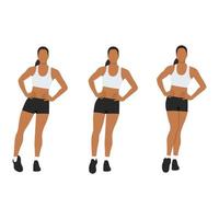 Woman doing ankle circles rotations or rolls exercise. Flat vector illustration isolated on white background