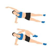 Woman doing Side plank Crunches exercise. Flat vector illustration isolated on white background