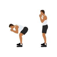 Man doing Dumbbell goodmorning exercise for backside workout. Flat vector illustration isolated on white background