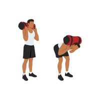 Man doing Power bag or sandbag good morning exercise for backside workout. Flat vector illustration isolated on white background