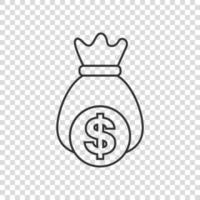 icono de bolsa de dinero en estilo plano. Ilustración de vector de bolsa de dinero sobre fondo aislado. concepto de negocio de signo de saco de monedas.