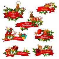 Christmas wish greeting ribbons vector icons