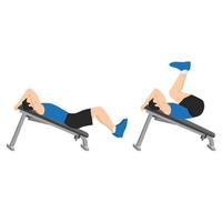 Man doing Decline Reverse Crunch exercise. Flat vector illustration isolated on white background