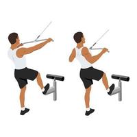 Man doing standing lat pulldown exercise. Flat vector illustration isolated on white background