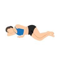 mujer haciendo savasana tumbado de lado, pose de cadáver tumbado de lado, pose fetal lateral. parsva savasana, parsva garbhasana. ilustración vectorial plana aislada sobre fondo blanco vector