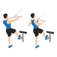 Man doing standing lat pulldown exercise. Flat vector illustration isolated on white background