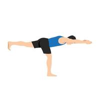 Man doing warrior III pose virabhadrasana III exercise. Flat vector illustration isolated on white background