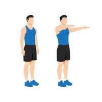 Man doing double arm front raises exercise. Flat vector illustration isolated on white background