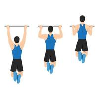 Man doing Lat pulldown pull ups exercise. Flat vector illustration isolated on white background