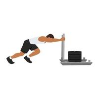 Man doing sled pushed exercise. Flat vector illustration isolated on white background