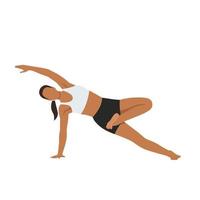 Woman doing Kasyapasana side plank with bound half lotus exercise. Flat vector illustration isolated on white background