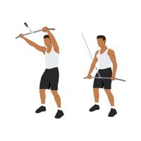 Man doing straight arm pulldown exercise. Flat vector illustration isolated on white background