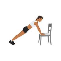 Woman doing Incline plank shoulder taps exercise. Flat vector illustration isolated on white background. Layered vector. Abs workout