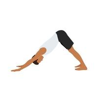 hombre haciendo adho mukha svanasana o pose de yoga de perro boca abajo, ilustración vectorial en estilo moderno vector