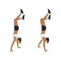 Woman doing handstand walks or hand walking exercise. Flat vector illustration isolated on white background