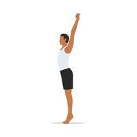 Man doing Palm Tree Pose on Tiptoes. Practice Urdhva Hastasana on Tiptoes. Flat vector illustration isolated on white background