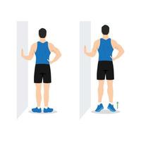 Man doing external rotation or bodyweight calf raises exercise. Flat vector illustration isolated on white background