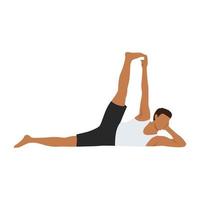 Man doing Side Reclining Leg Lift Pose, Vishnu Pose, Eternal One Pose. Practice Anantasana. Flat vector illustration isolated on white background