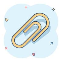 Vector cartoon paper clip attachment icon in comic style. Paperclip concept illustration pictogram. Attach file business splash effect concept.