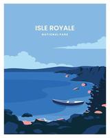 cartel de viaje parque nacional isla real michigan estados unidos. ilustración vectorial con diseño plano para póster, tarjeta postal, impresión. vector