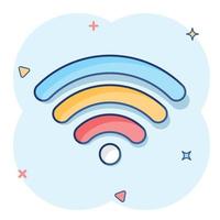 Wifi internet icon in comic style. Wi-fi wireless technology vector cartoon illustration pictogram. Network wifi business concept splash effect.