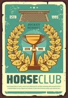 cartel del club de carreras de caballos con corona de laurel vector