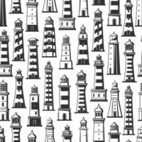 Lighthouses in seamless pattern monochrome vector