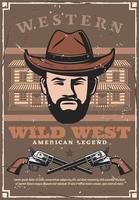 Wild West western bandit saloon and pistol guns vector